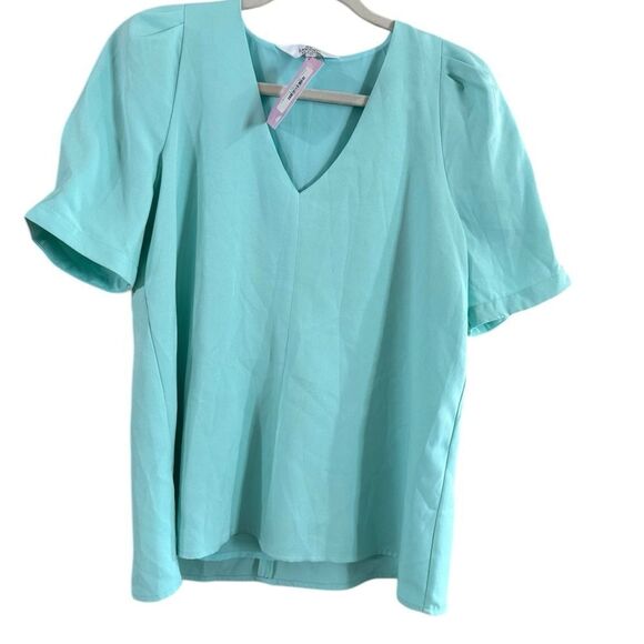 Fitted Blue Blouse with Short Sleeves - Picture 2 of 9